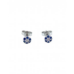 Orecchini in Oro Bianco 18 Kt con fiorellino blue